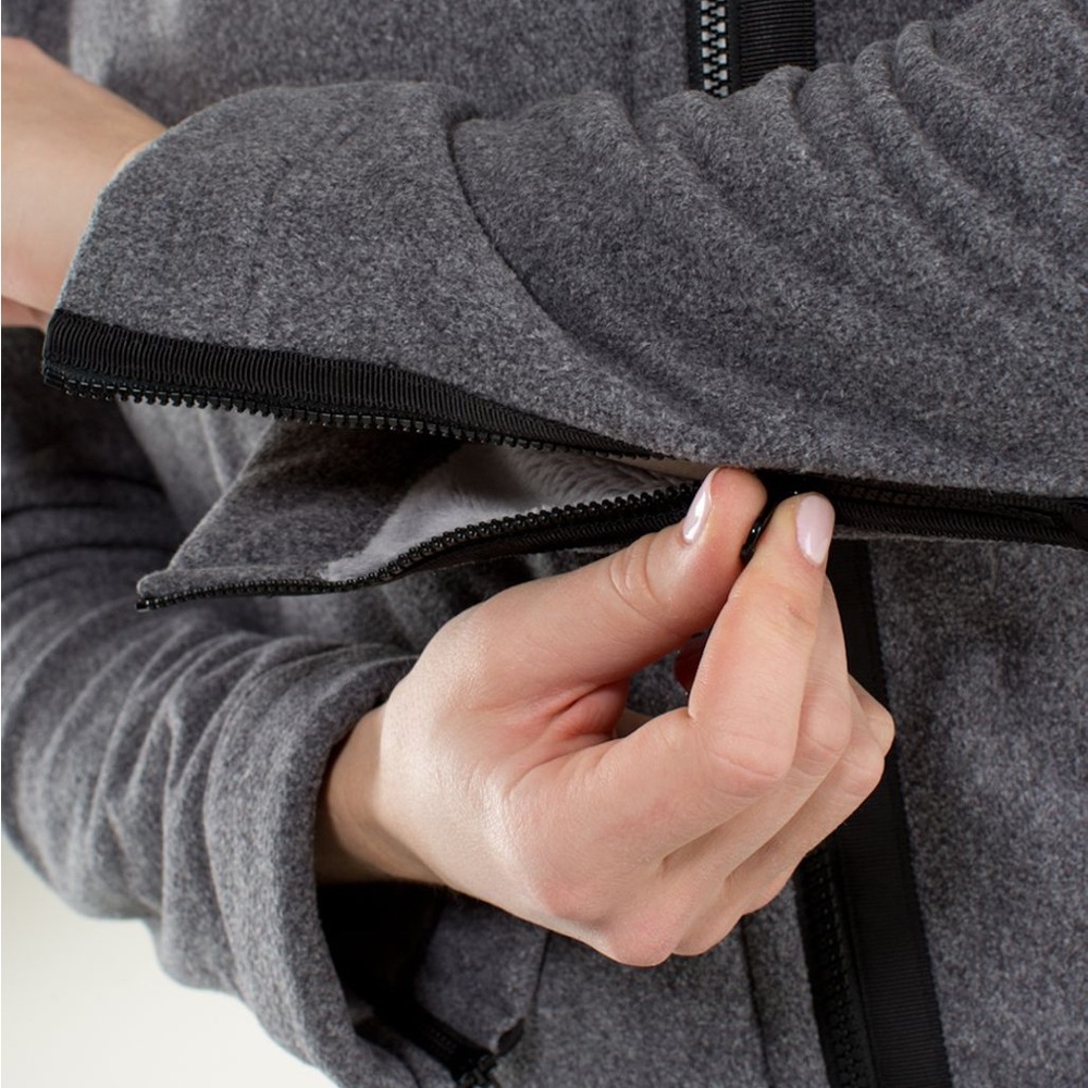 LULULEMON Moto Jacket Ambient Grey Black Fleece Zip Up Asymmetrical Biker Coat 4 - Picture 7 of 12